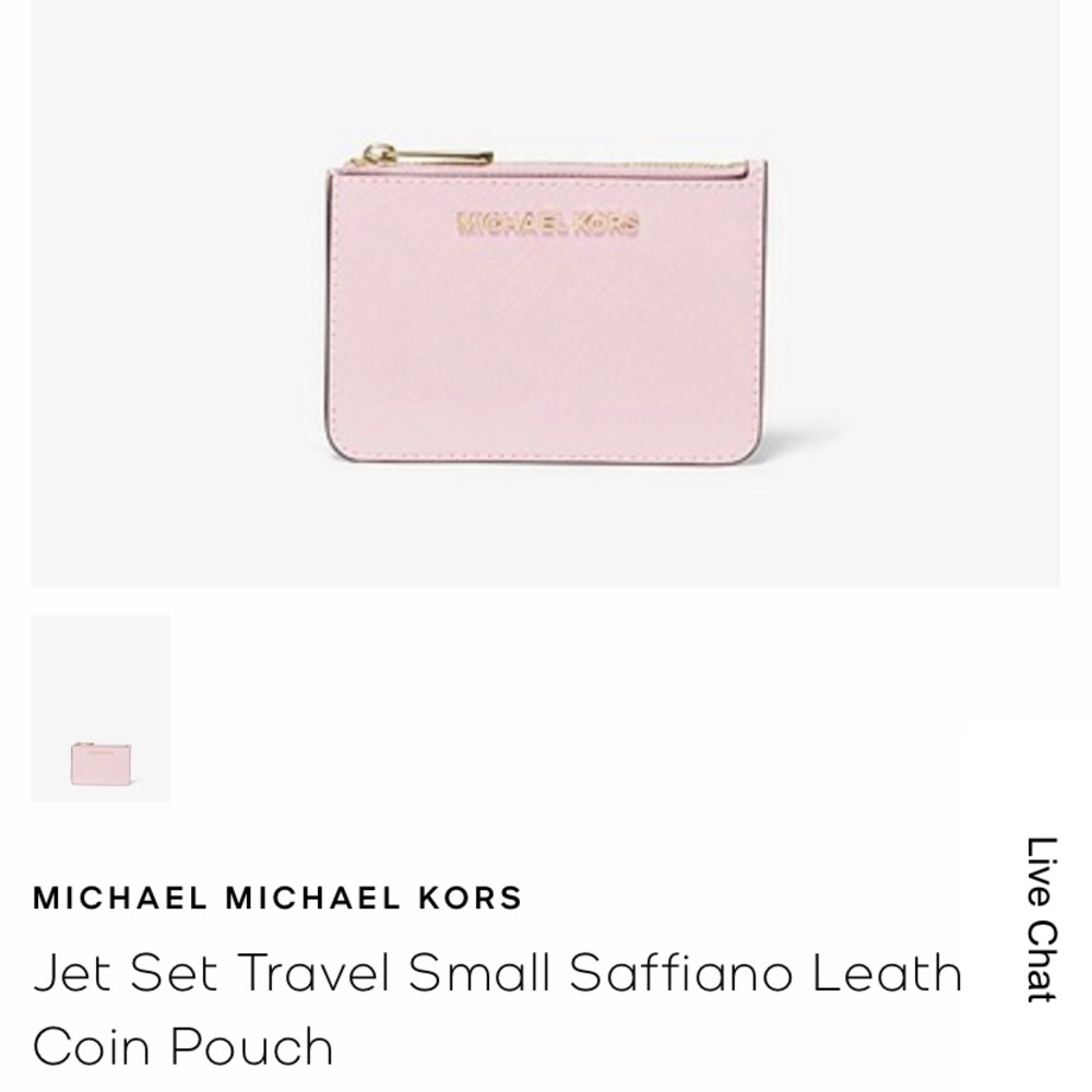 Powder Blush pink Michael Kors MK coin purse card wallet in leather with gold